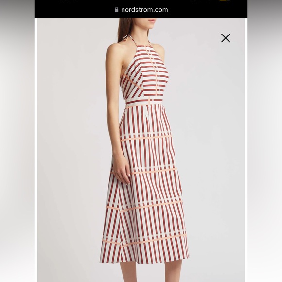 DU PARADIS St. Tropez Stripe Halter Neck Midi Dress in Coral Reef Stripe - Picture 9 of 16
